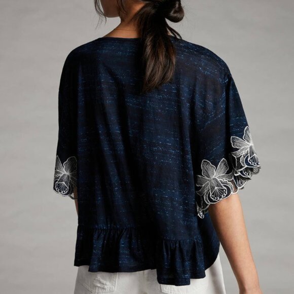 Anthropologie Pilcro Orchid Embroidered Top in Blue Motif Size Medium - Picture 3 of 13